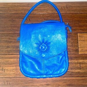 Colombian leather bag blue satchel artisan bag travel tassel bag messenger purse